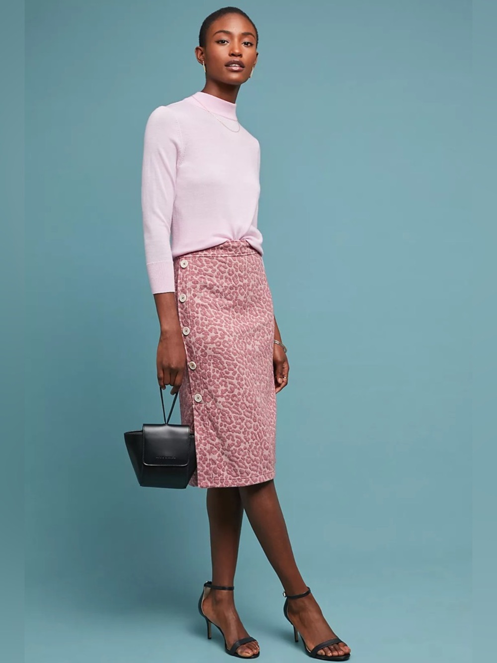 Current Air Buttoned Leopard Pencil Skirt Rose Pink Midi Side Buttons XS NWT - Picture 16 of 16